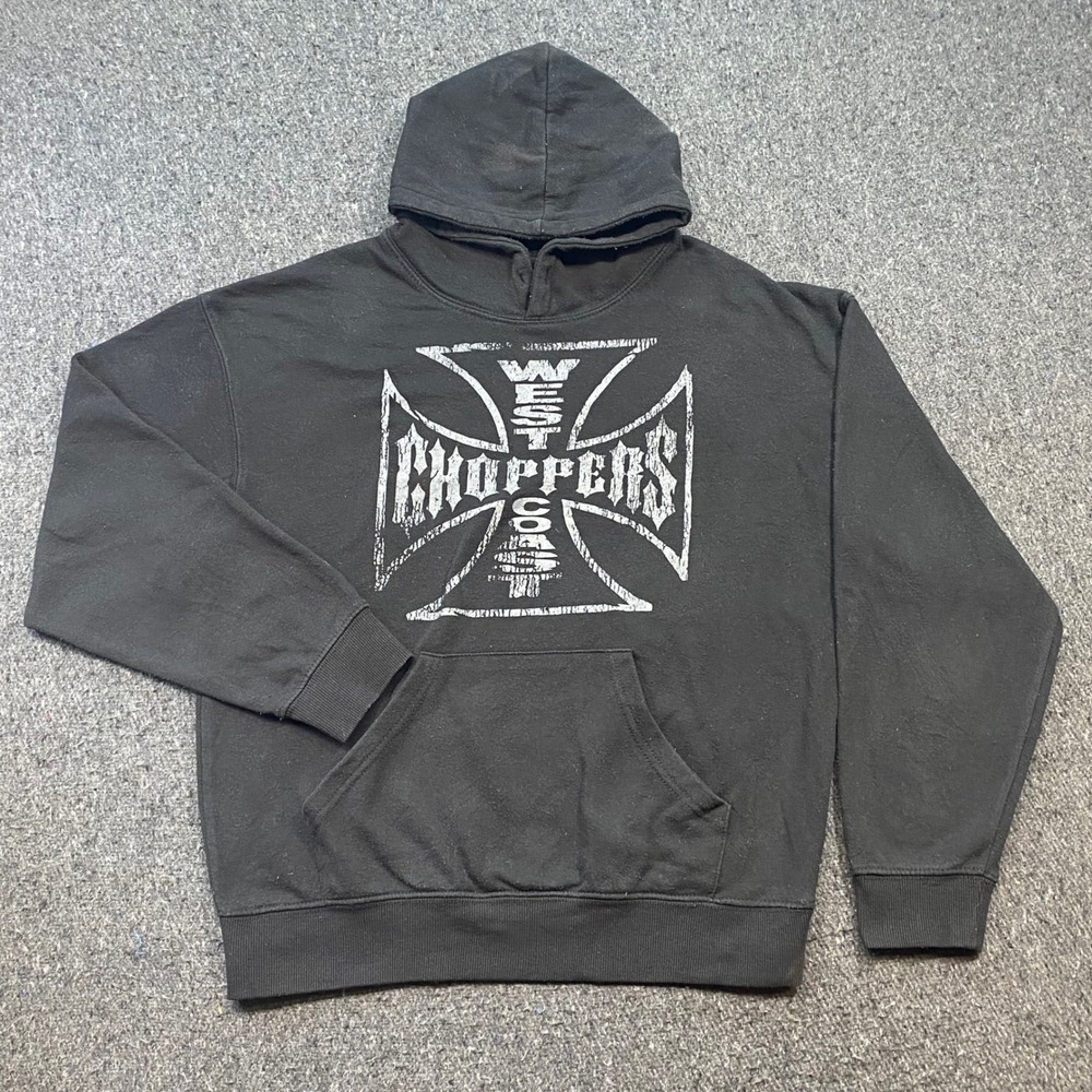 West Coast Choppers Hoodie Sz M Mens Black Grunge Biker Jesse James Snake Logo